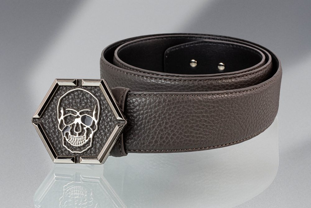 PHILIPP PLEIN  Leather Belt Hexagon Skull
